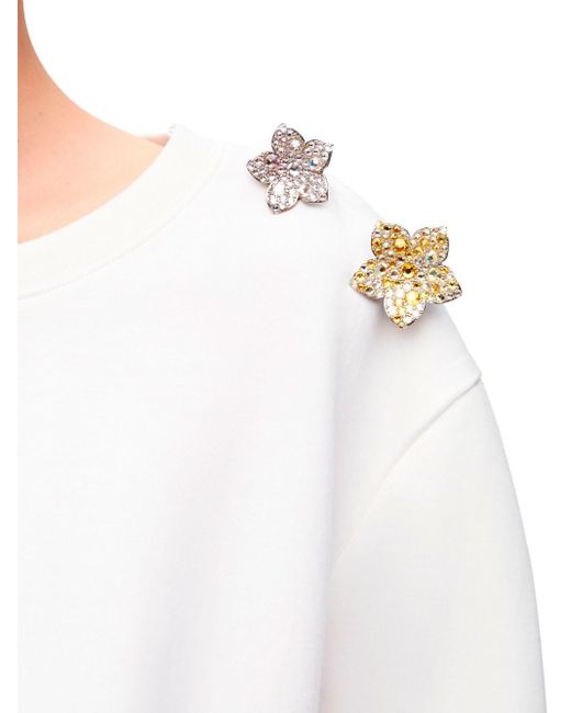 Loewe White Asymmetric T-Shirt With Crystals Flowers