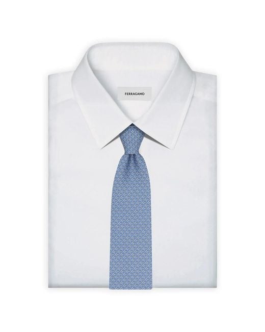 Ferragamo Blue Square Gancini Print Silk Tie for men