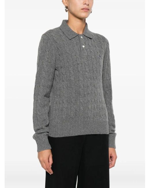 Polo Ralph Lauren Gray Cable Knit Wool And Cashmere Polo Shirt