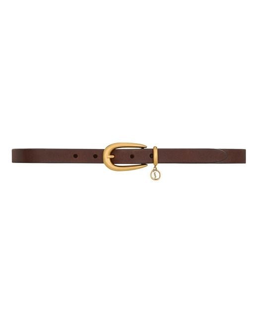 Saint Laurent White Cassandre Thin Leather Belt With Elongated Buckle And Ch