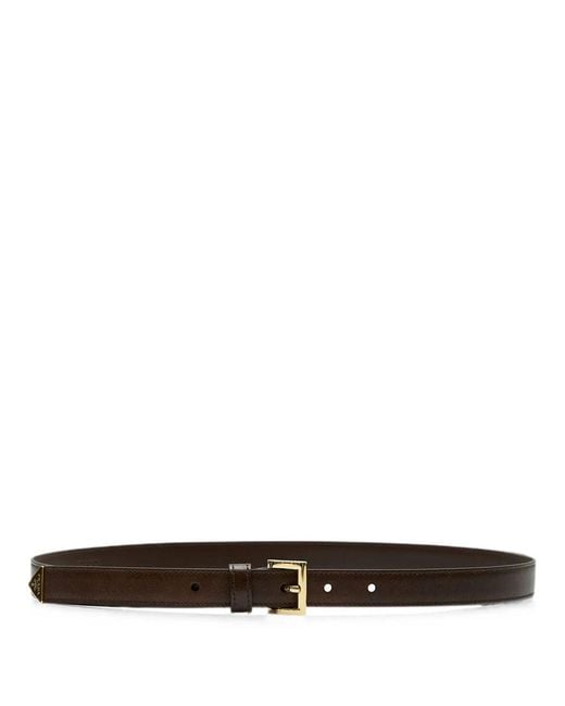 Prada White Thin Leather Belt With Logo