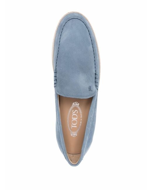 Tod's Blue Calfskin Loafers With Rubber And Rope Sole for men