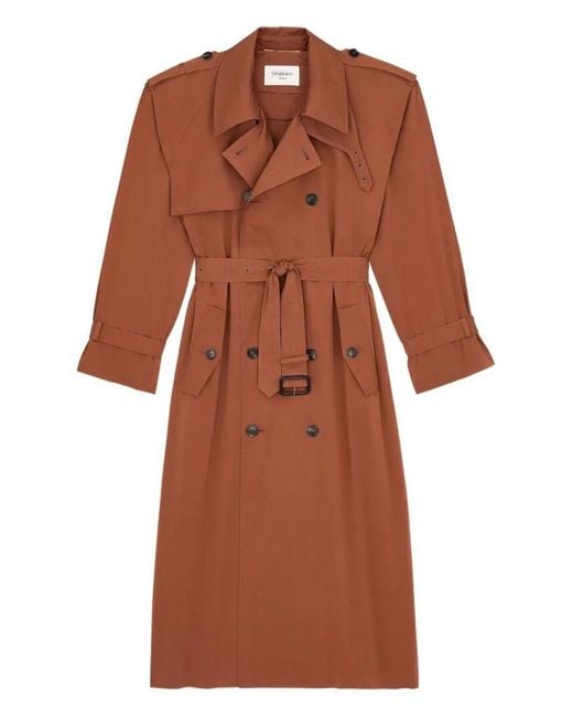 Saint Laurent Brown Water-Repellent Cotton And Silk Double-Breasted Trench Coat
