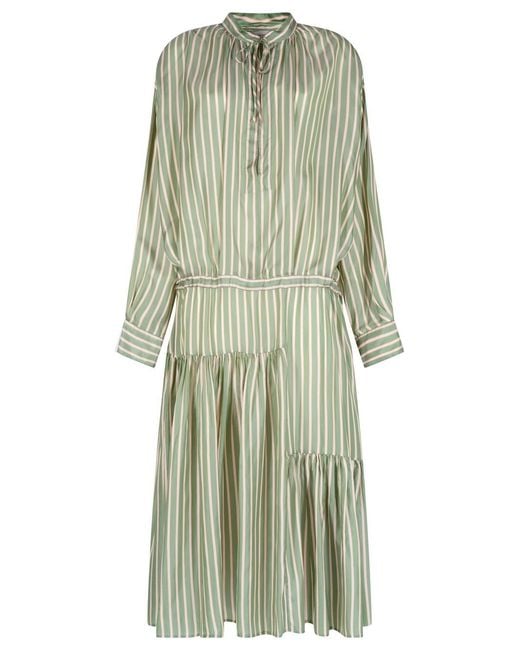 Dries Van Noten Green Denvo Striped Long Dress With Drawstring Waist