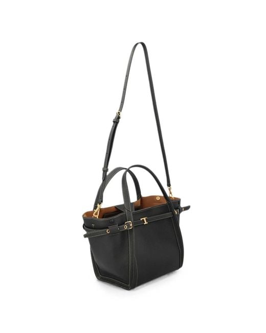 Tod's Black Mini Leather T Signature Shopping Bag