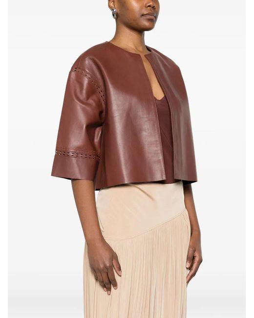 Yves Salomon Brown Round Neck Jacket