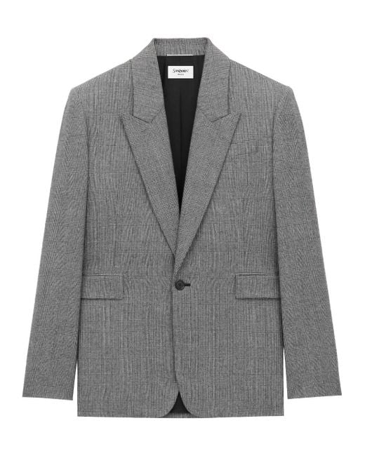 Saint Laurent Gray Prince Of Wales Wool Flannel Jacket for men
