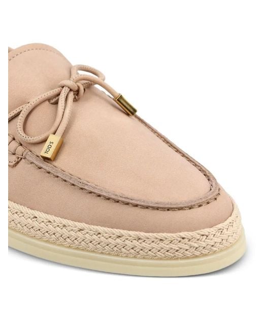 Tod's Natural Nubuck Loafers With Raffia Trim