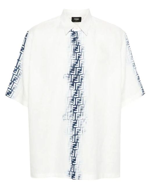 Fendi White Ff-Motif Linen Shirt for men