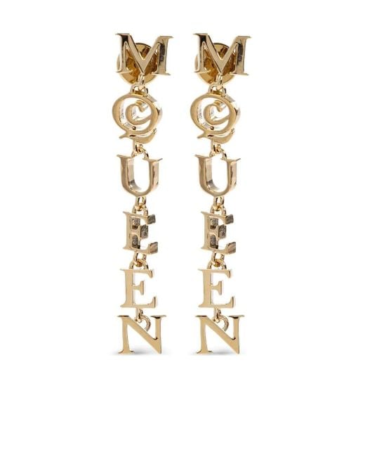 Alexander McQueen Metallic Pale-Finished Logo Pendant Earrings Accessories