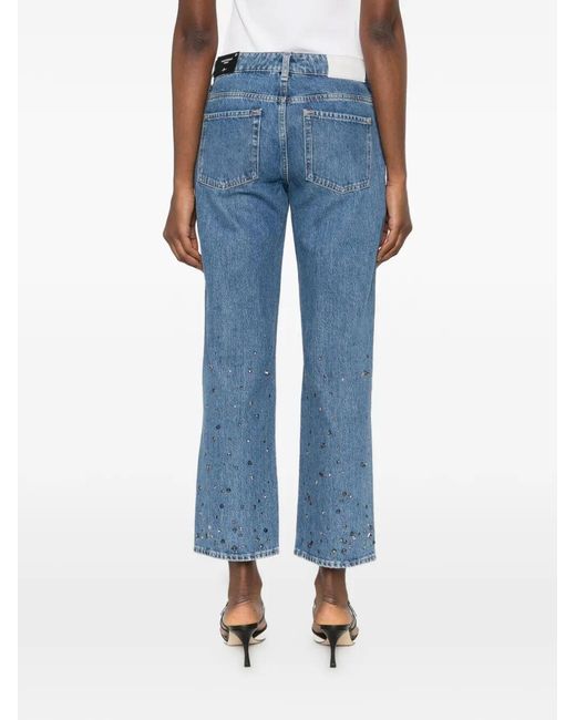7 For All Mankind Blue Calie Embellished Ankle-Length And Straight Leg Jeans