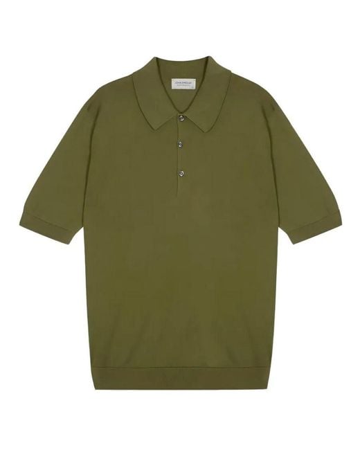 John Smedley Green Isis Fine Knit Cotton Polo Shirt for men