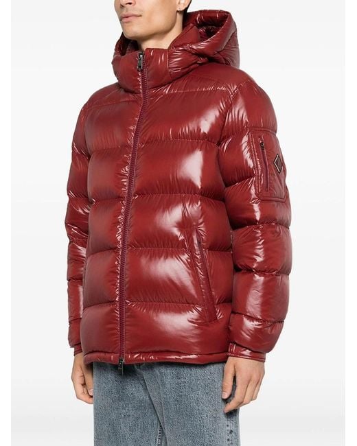 Herno Red Shiny Effect Down Jacket With Hood for men