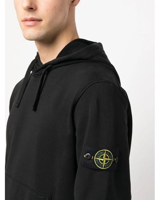 Stone Island Black Regular Fit Cotton Hoodie for men