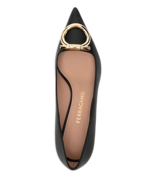 Ferragamo Brown Lara Leather Pumps With Maxi Gancini Buckle Shoes