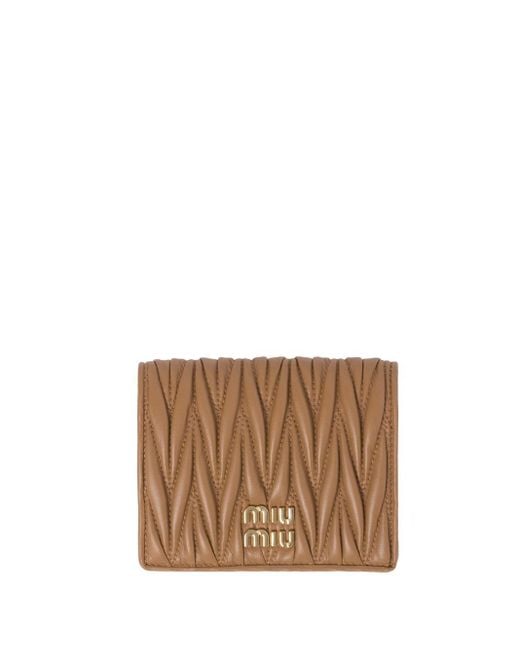 Miu Miu Brown Small Matelassã Nappa Leather Wallet With Snap Closure