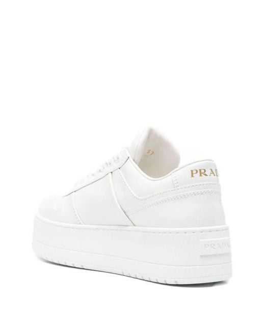 Prada White Platform Logo-Patch Sneakers