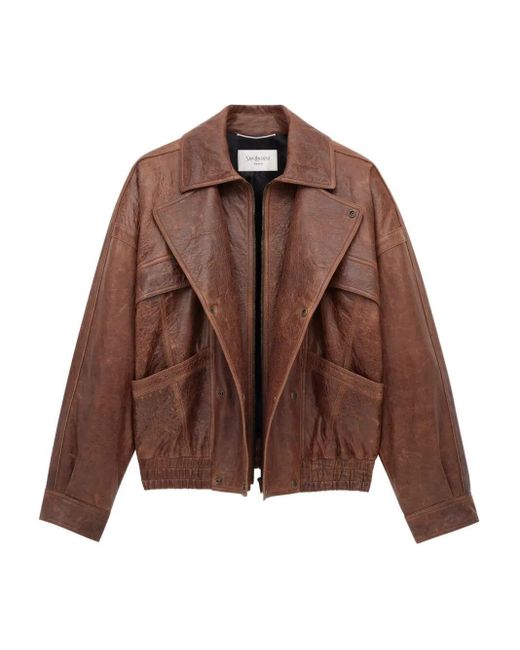 Saint Laurent Crossed Leather Jacket in Brown for Men | Lyst Canada