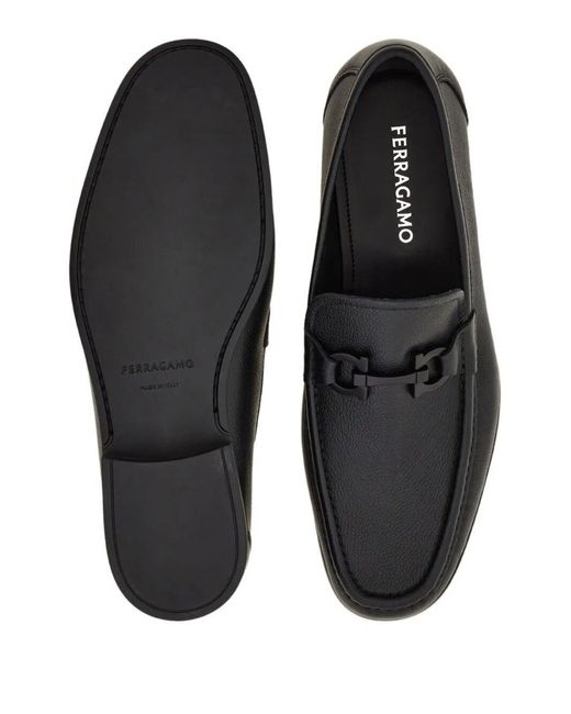 Ferragamo Black Grandioso2 Leather Loafers With Gancini Buckle Shoes for men