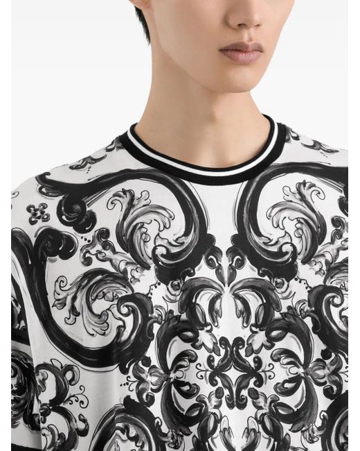 Dolce & Gabbana Black And Crewneck T-Shirt With All-Over Graphic Print for men