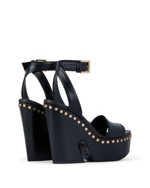 Givenchy Blue Clog Leather Platform Sandals With Studs Detail