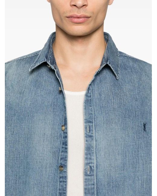 Saint Laurent Blue Cassandre Denim Shirt for men