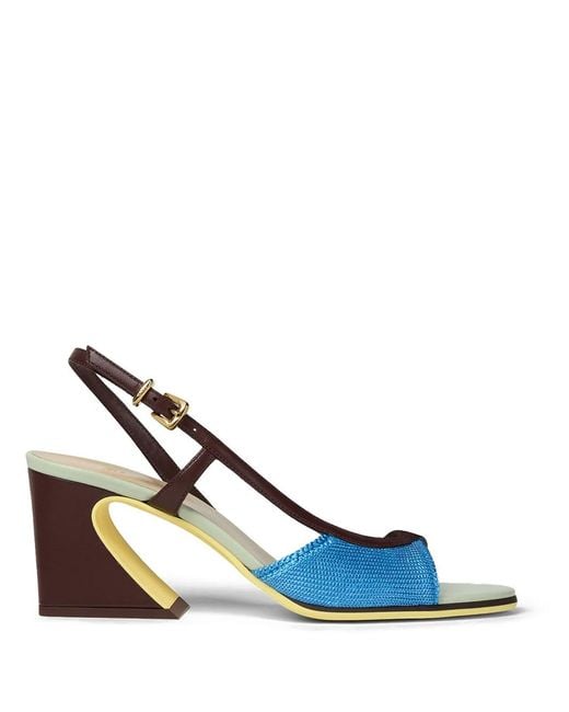 Fendi Blue Arco Knit And Nappa Leather Sandals