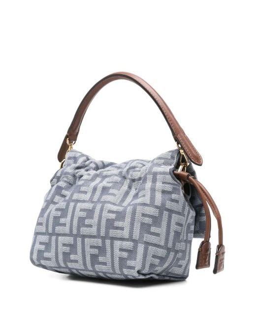 Fendi Gray Denim-effect Ff Jacquard Mamma Baguette Small Bag