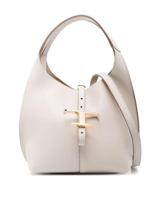 Tod's Gray Mini T Timeless Grained Leather Shoulder Bags
