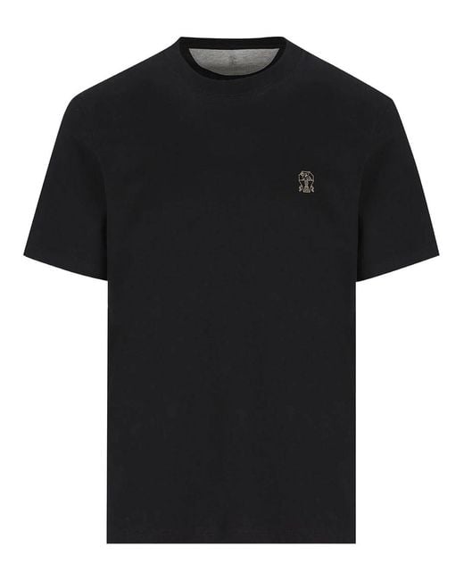 Brunello Cucinelli Black Crew Neck Cotton Jersey T-Shirt With Logo for men