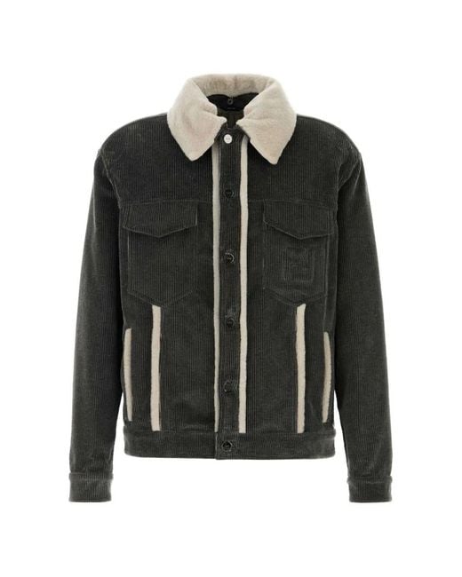 Fendi Black Faded Stonewash Treatment Corduroy Blouson With Sheepskin Trim Removable Collar for men