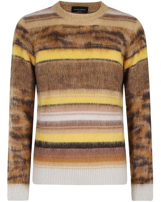 Roberto Collina Yellow Animalier Jacquard Detailing Striped Sweater for men