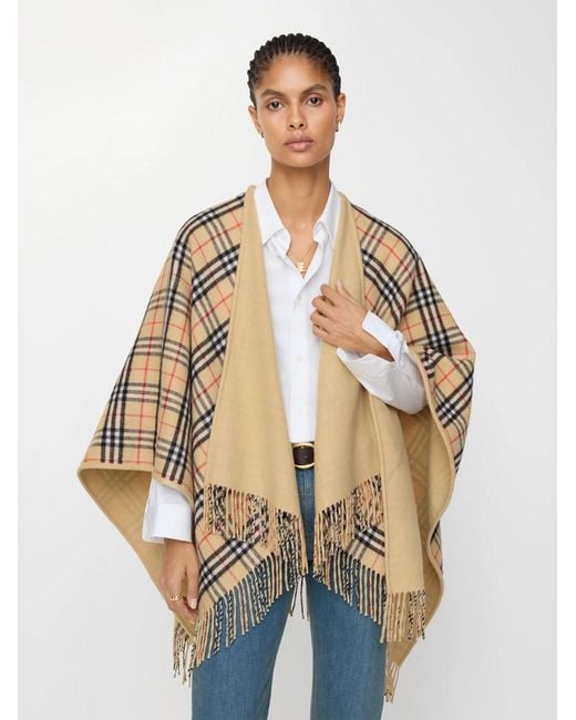 Burberry Natural Reversible Check Wool Cape