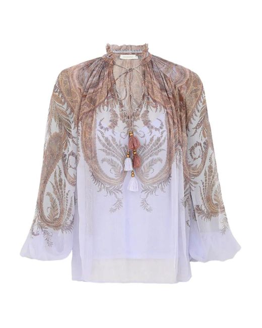 Zimmermann White Printed Crepe Hypnotic Blouse