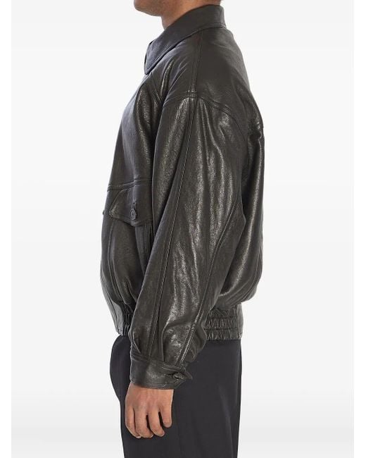 Saint Laurent Black Bomber Jacket In Bubbled Lambskin With Zip for men