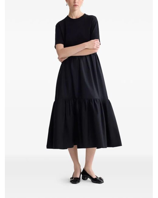 Patou Black Poplin Volume Midi Dress Crew Neck