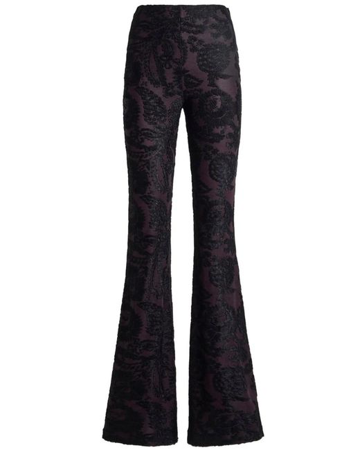 Etro Blue Flared Velvet Jacquard Pants With Paisley Foliage Pattern