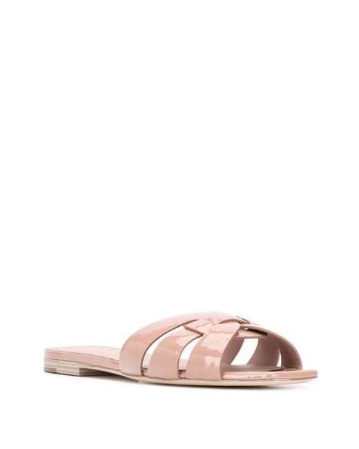 Saint Laurent Pink Neutral Nu Pieds Patent Leather Flat Sandals