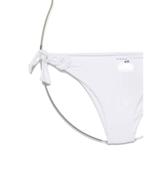 Fisico White Ruffled Triangle Bikini With Ring