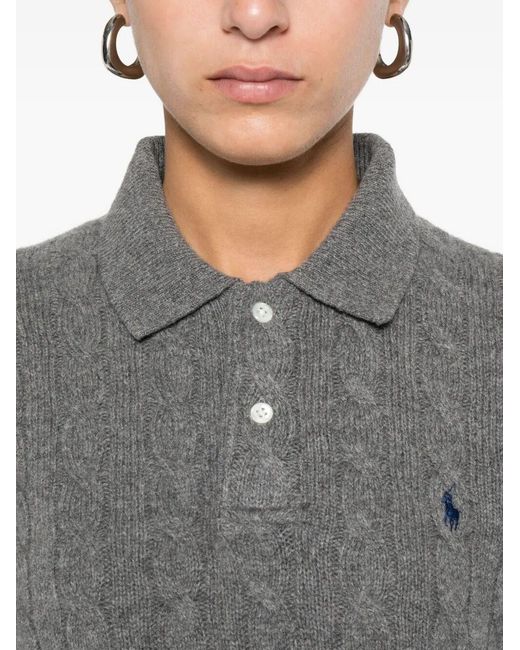 Polo Ralph Lauren Gray Cable Knit Wool And Cashmere Polo Shirt