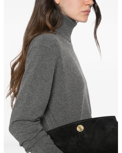 Brunello Cucinelli Gray High Neck Cashmere Sweater With Jewel