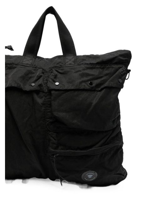 C P Company Black Lens-Detail Multi-Pocket Tote Bag for men
