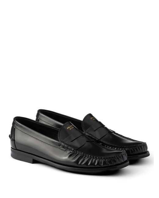 Prada Black Brushed Leather Loafers for men