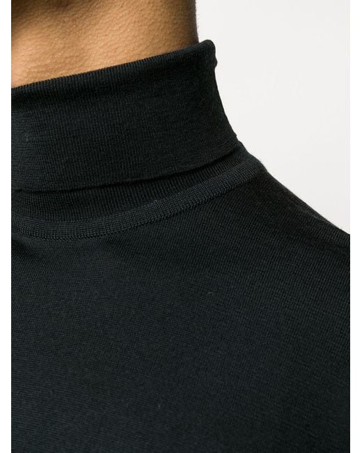 John Smedley Black Richards High Neck Extrafine Merino Wool Sweater for men