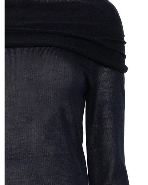 Roberto Collina Black Off-the-shoulder Silk Blend Semi-sheer Sweater