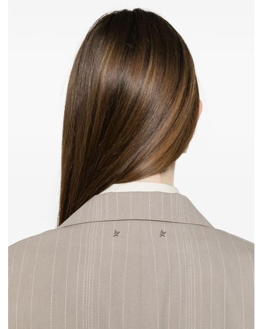 Golden Goose Deluxe Brand Natural Pinstripe Oversized Wool Blend Blazer With Broche