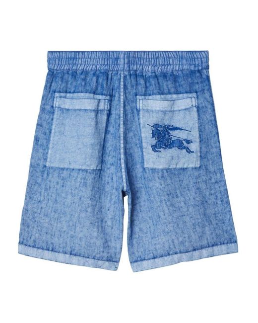 Burberry Blue Equestrian Knight-appliqué Linen Shorts for men