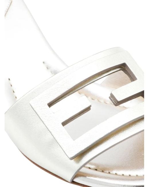Fendi White Slide Vitello Lamin+Ff Vit.Lam