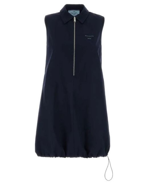 Prada Blue Poplin Mini-Dress With Drawstring Hem