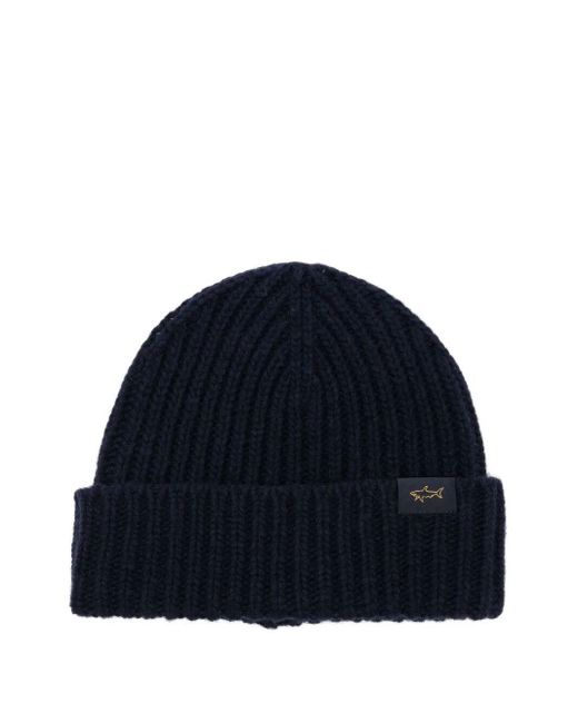 Paul & Shark Blue Ribbed Wool-Blend Beanie Hat for men